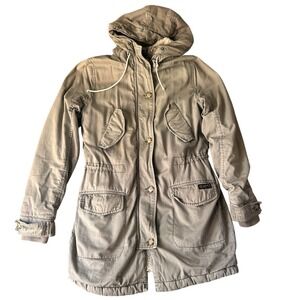 Abercrombie Fitch Jacket Womens Small Brown Sherpa Lined Military Parka Hooded